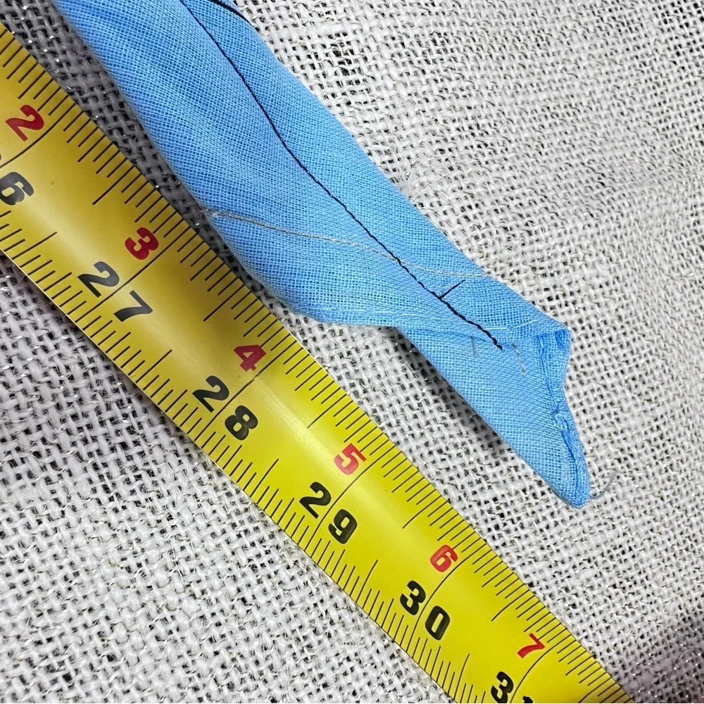 Fringe Blue Scarf, Silver Metallic Neckerchief Head Wrap 6x29 Handmade OOAK